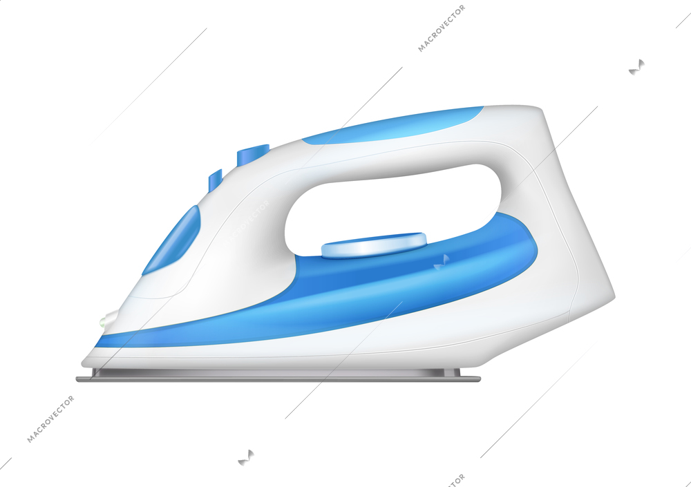 White and blue iron side view realistic vector illustration