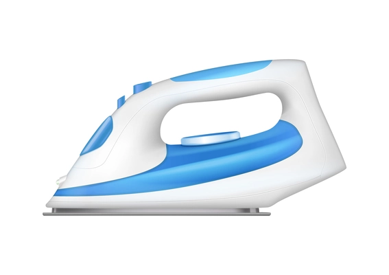 White and blue iron side view realistic vector illustration