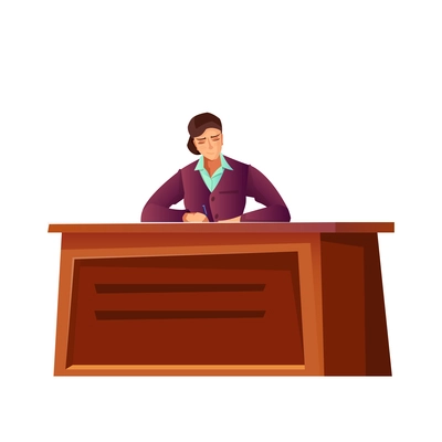 Woman politician writing at desk flat icon vector illustration