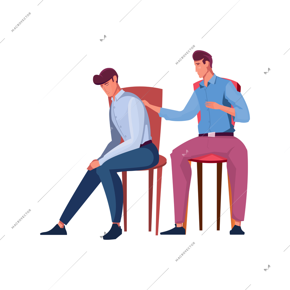 Psychology session flat icon with psychotherapist and his upset client vector illustration