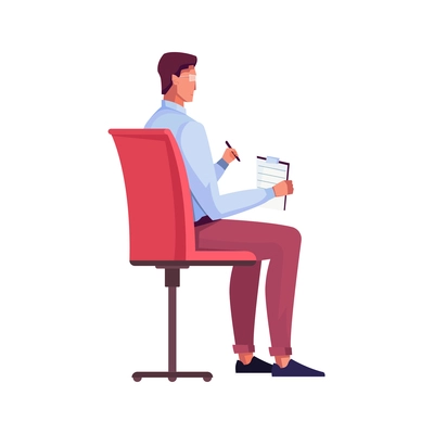 Flat icon of male psychologist at work on white background vector illustration
