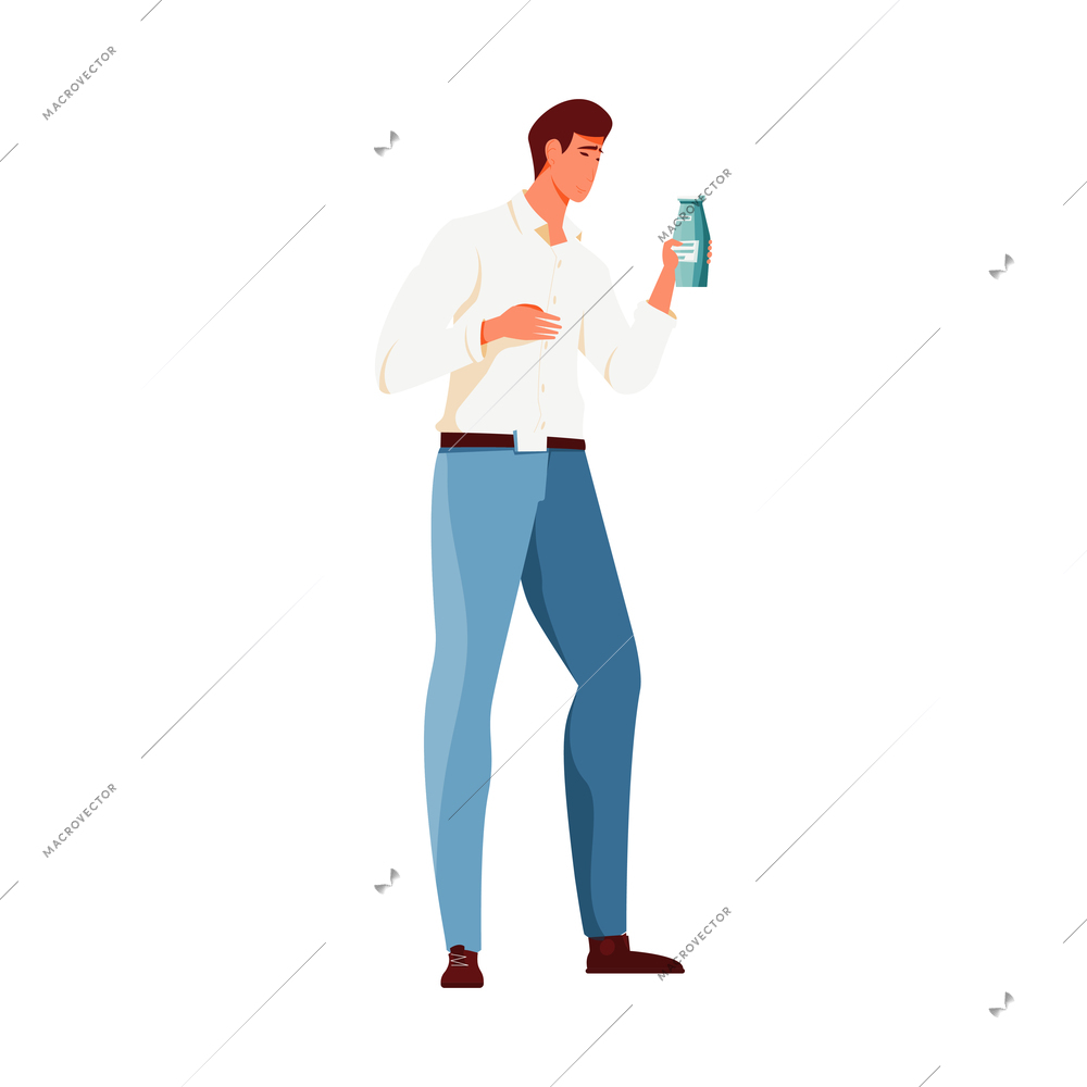 Flat icon with man character holding bottle vector illustration