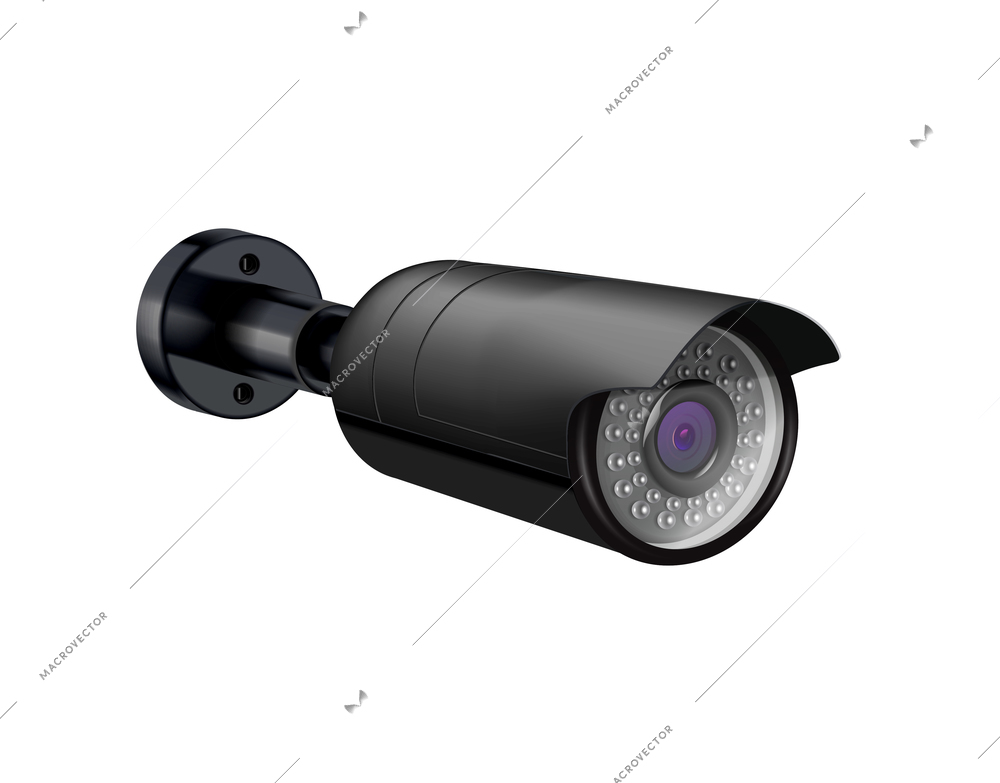 Realistic black surveillance camera on white background vector illustration