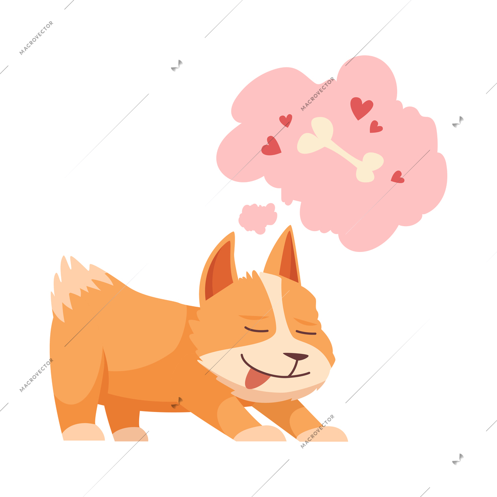 Cute puppy dreaming of bone cartoon vector illustration