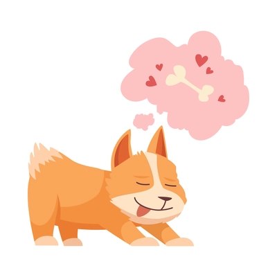 Cute puppy dreaming of bone cartoon vector illustration