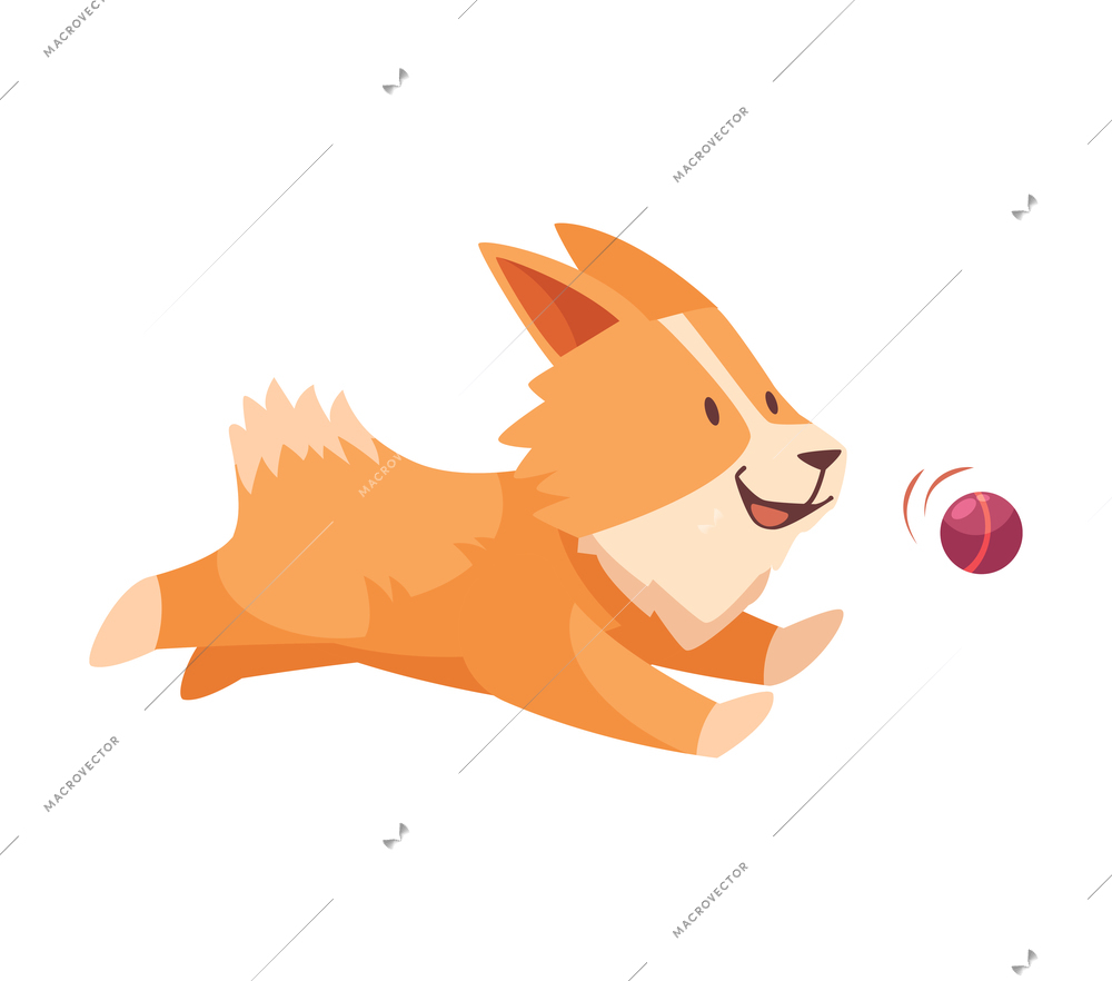 Funny small dog playing with ball cartoon vector illustration