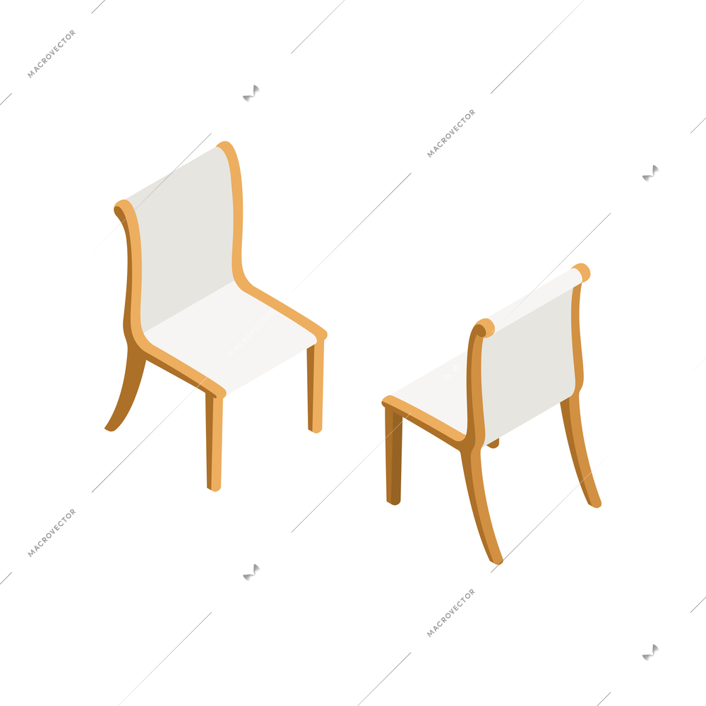 Two white and golden chairs isolated on white background 3d vector illustration