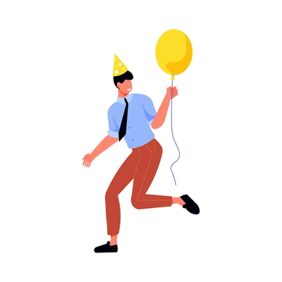 Happy man with balloon at party flat icon on white background vector illustration