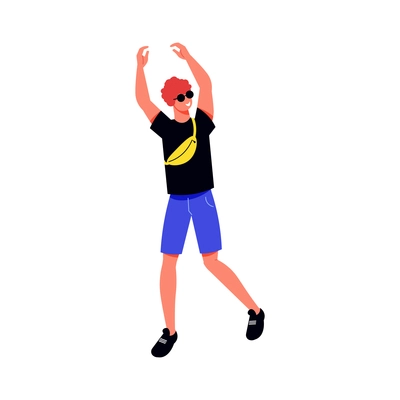 Flat icon with character of dancing fashionable teenager vector illustration