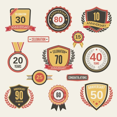 Anniversary celebration retro label set isolated vector illustration