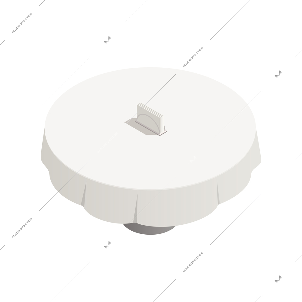 Isometric icon with round dinner table covered with white cloth 3d vector illustration