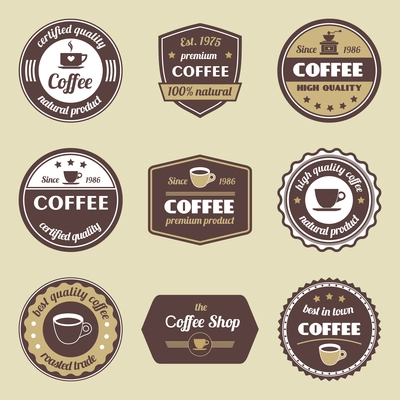 Coffee natural product certified quality label set isolated vector illustration