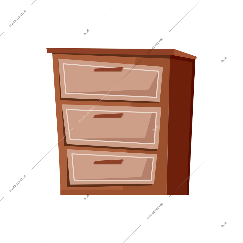 Wooden chest of drawers on white background flat vector illustration