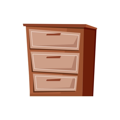 Wooden chest of drawers on white background flat vector illustration