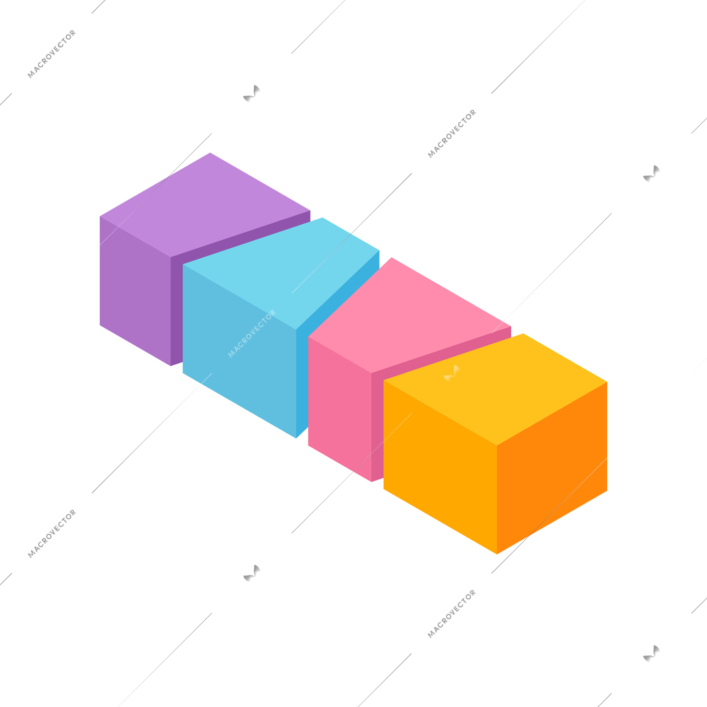 Colorful seats in shape of blocks for children room interior isometric icon vector illustration