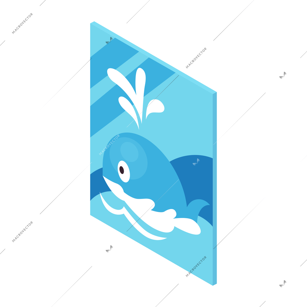 Poster with cute blue whale for child room isometric icon on white background vector illustration