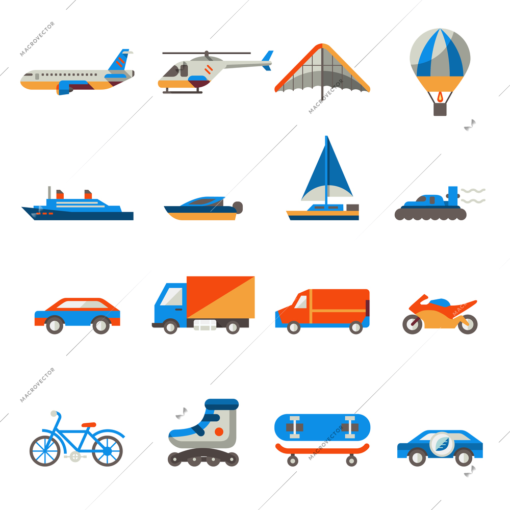Transport icons set with ship truck helicopter  isolated vector illustration