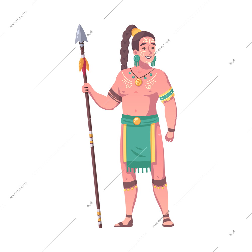 Cartoon character of smiling maya warrior on white background vector illustration