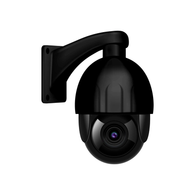 Realistic icon with black video surveillance camera on white background vector illustration