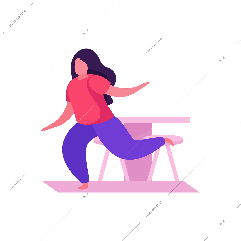 Flat self care concept with woman doing yoga exercise vector illustration