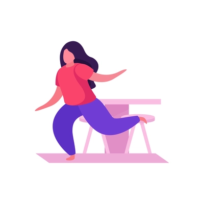 Flat self care concept with woman doing yoga exercise vector illustration