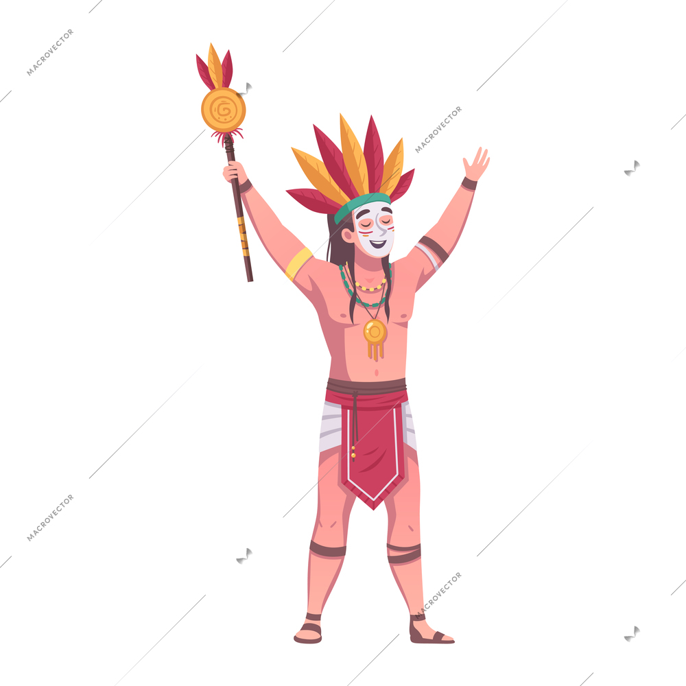 Cartoon maya man performing ritual vector illustration