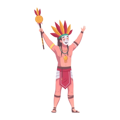 Cartoon maya man performing ritual vector illustration