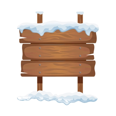 Realistic old wooden sign board with snow cap on white background vector illustration