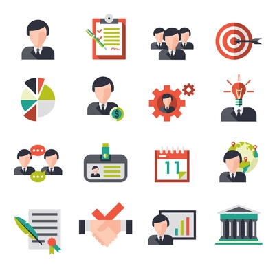 Business management icons set with businessmen team personnel avatars isolated vector illustration