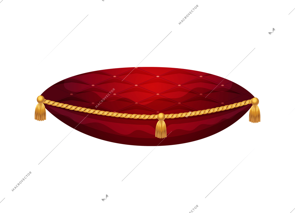 Royal red ceremonial cushion with golden tassel realistic icon vector illustration