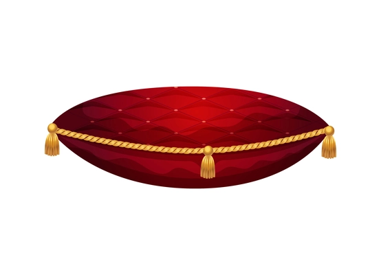 Royal red ceremonial cushion with golden tassel realistic icon vector illustration