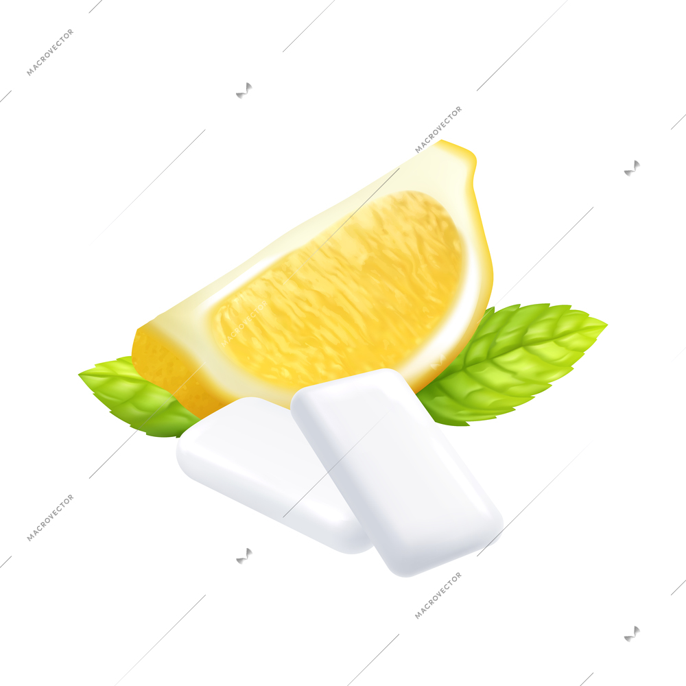 Chewing gum pads with citrus and mint taste realistic vector illustration