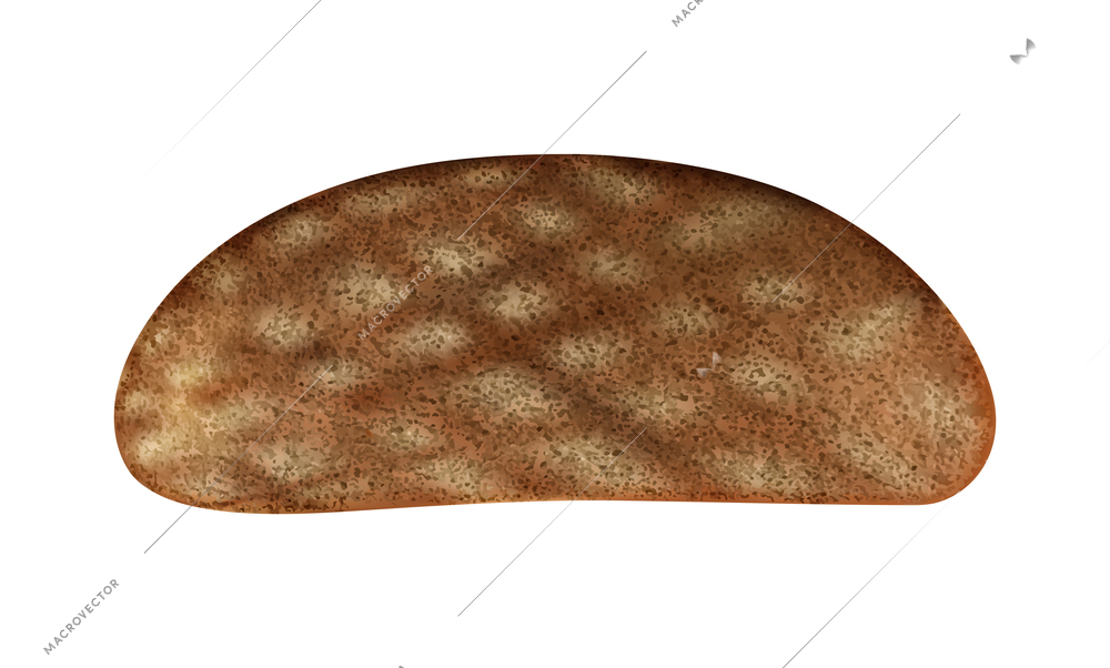 Toasted slice of rye bread on white background realistic vector illustration