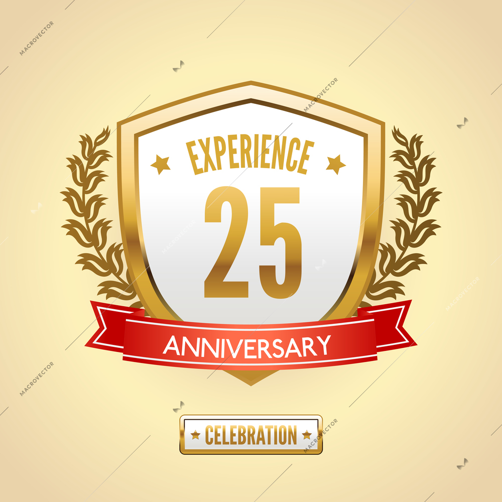 Anniversary 25 celebration golden label shield vector illustration.