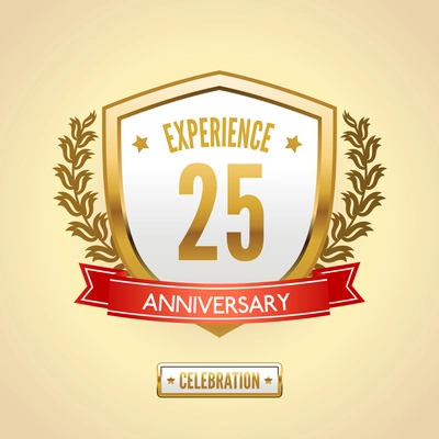 Anniversary 25 celebration golden label shield vector illustration.