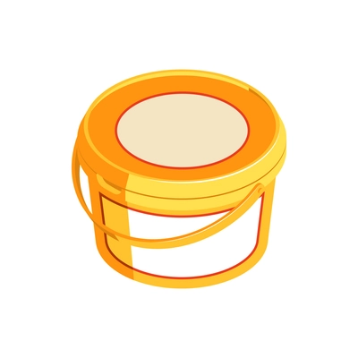 Yellow plastic bucket with lid 3d isometric icon vector illustration