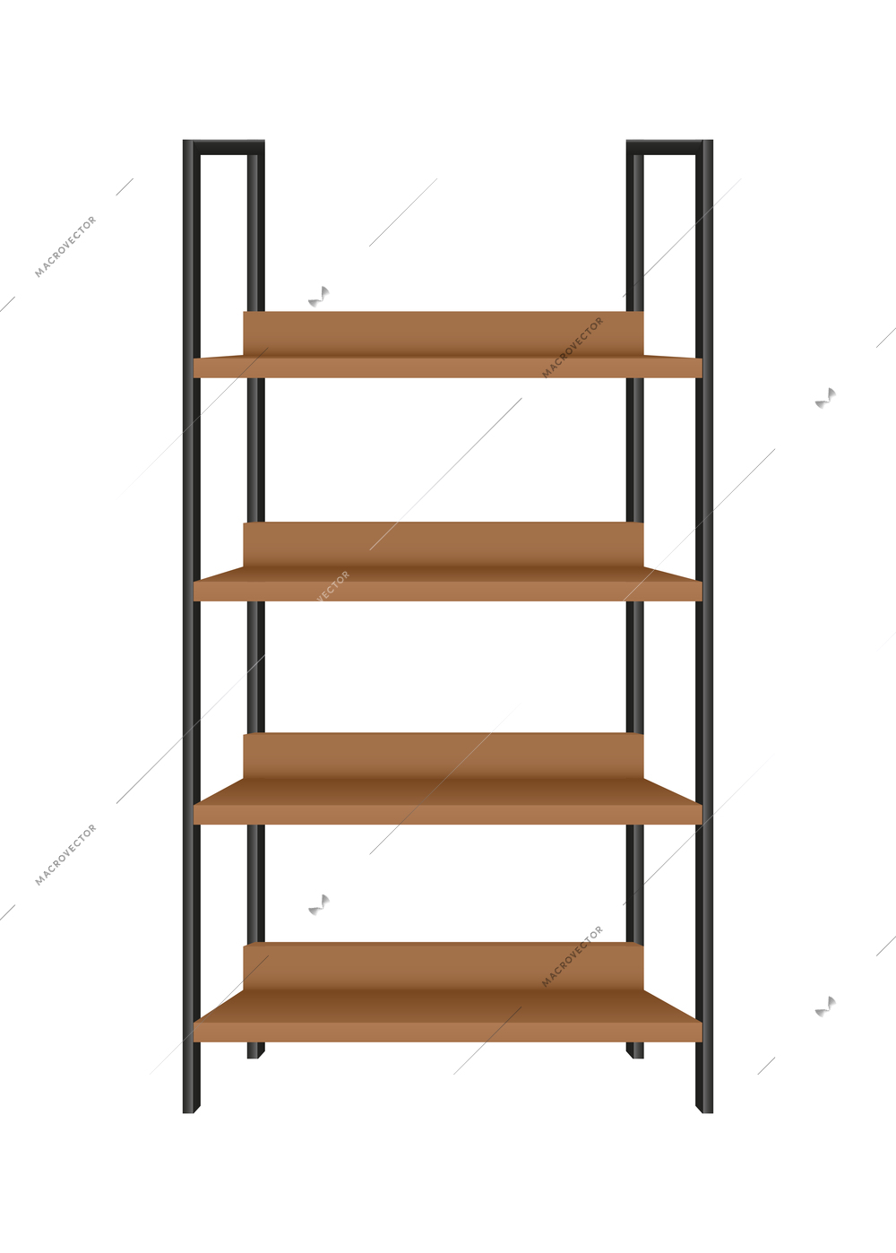 Realistic empty metal rack with wooden shelves vector illustration