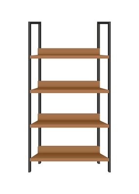 Realistic empty metal rack with wooden shelves vector illustration