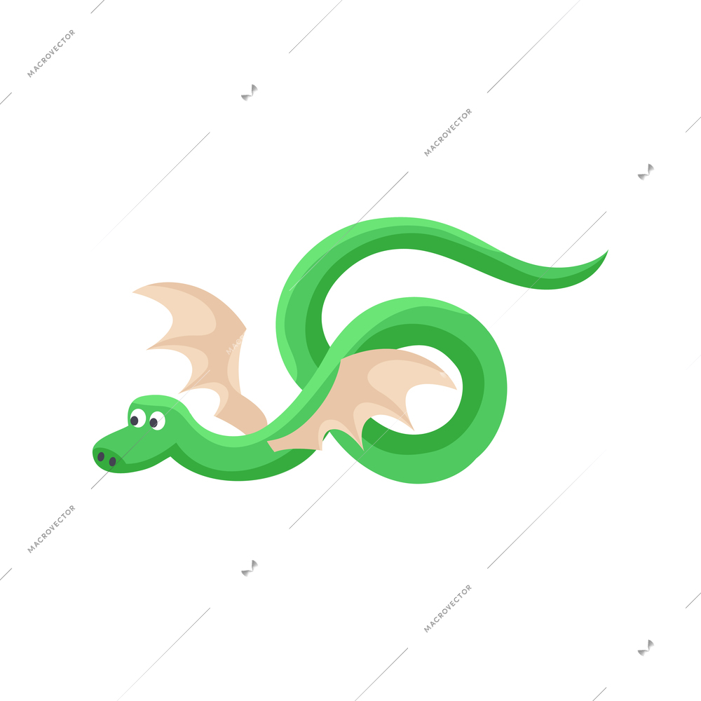 Isometric icon of fairy green dragon with wings on white background vector illustration