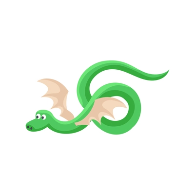 Isometric icon of fairy green dragon with wings on white background vector illustration