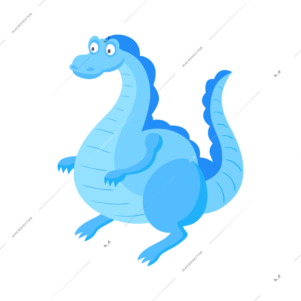 Isometric icon with funny blue dragon on white background vector illustration