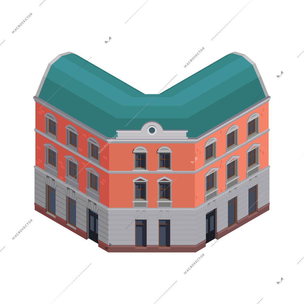 Isometric icon of suburban apartment house front view 3d vector illustration