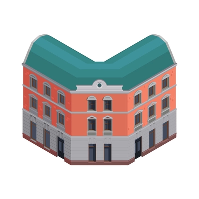 Isometric icon of suburban apartment house front view 3d vector illustration