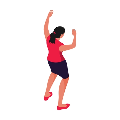 Isometric icon with back view of dancing woman in short skirt on white background 3d vector illustration