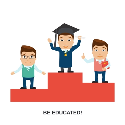 Education male teacher and student characters on winners podium vector illustration