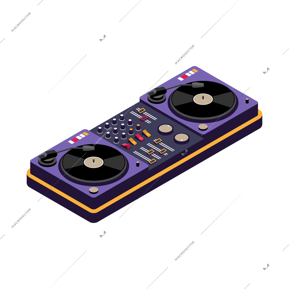 Isometric icon with professional dj controller on white background 3d vector illustration