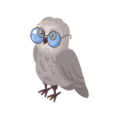 Isometric icon of wise fairy tale owl in glasses on white background vector illustration