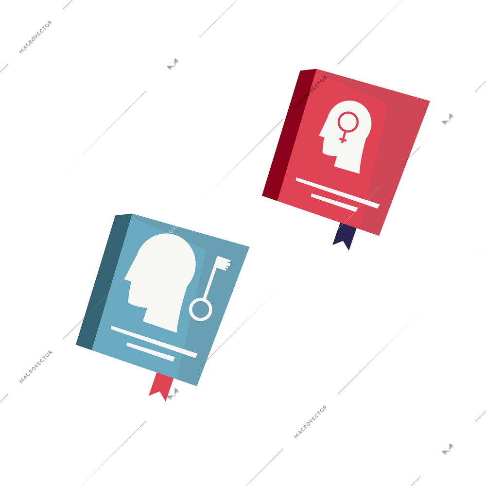 Flat icon with two psychology books isolated on white background vector illustration