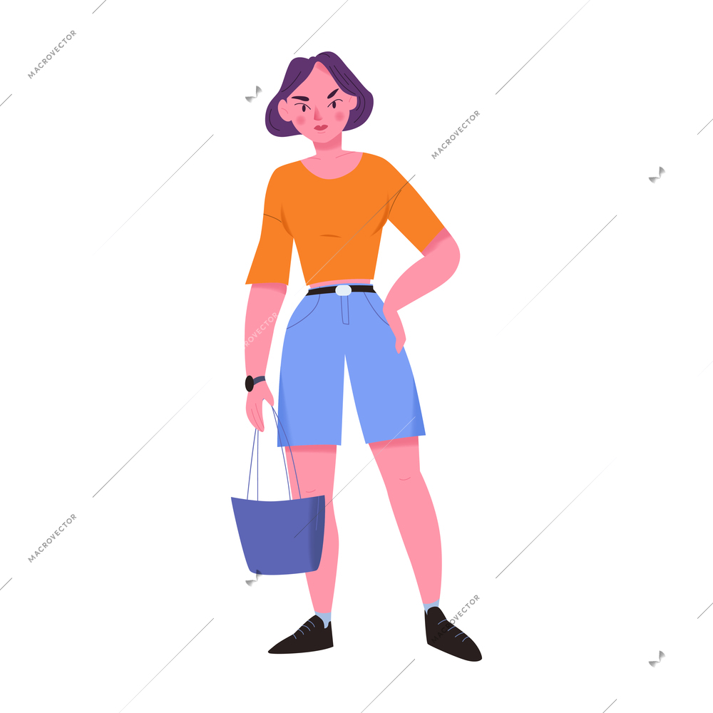 Flat icon with fashionable woman in summer casual clothing vector illustration