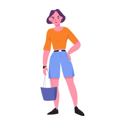 Flat icon with fashionable woman in summer casual clothing vector illustration